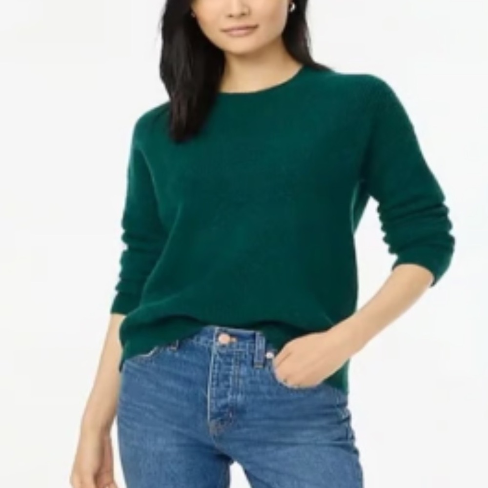 J. Crew Sweater Emerald Green Extra-Soft Crewneck Ribbed Knit CE097 Medium